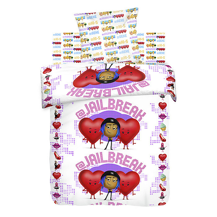 КПБ 1,5 "Emoji movie" Побег 215x143, 214x150, 70x70 1 шт., бязь, хл100%, 120г/м