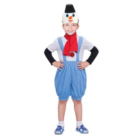 Карнавальный костюм "Снеговик с чёрным ведром", комбинезон, шапка, шарф, рост 110-116 см