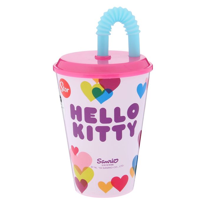 Бокал "ХЕЛЛОУ КИТТИ" 450 мл с крышкой и трубочкой