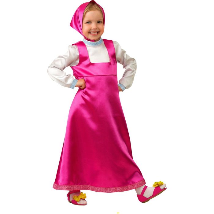 Карнавальный костюм "Маша", текстиль, рубашка-сарафан, платок, р.34, рост 128 см