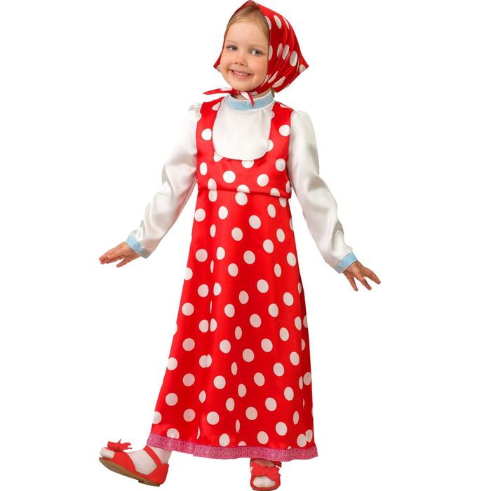 Карнавальный костюм "Маша", текстиль, рубашка-сарафан, платок, р.34, рост 128 см