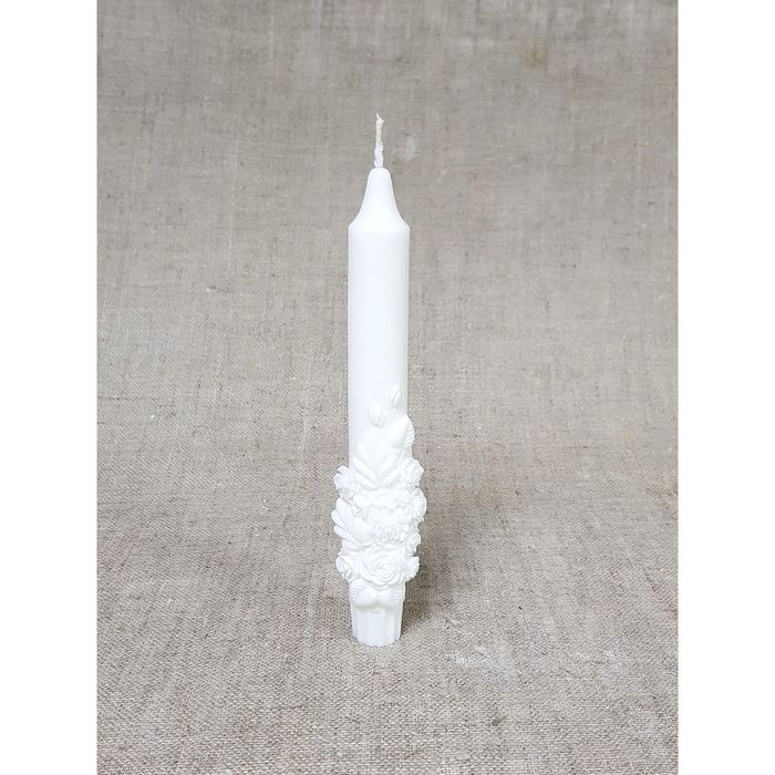 Свеча Коническая "Объёмные розы" белая