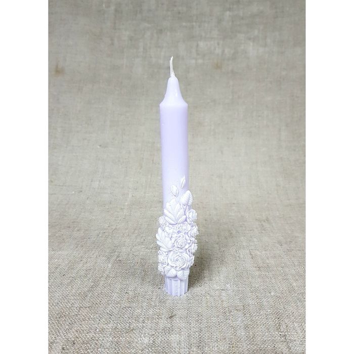 Свеча Коническая "Объёмные розы" сиреневая