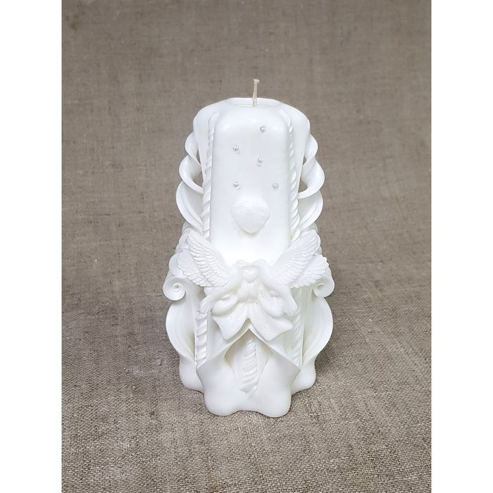 Свеча резная 15-17см"Любовь и голуби" Белая