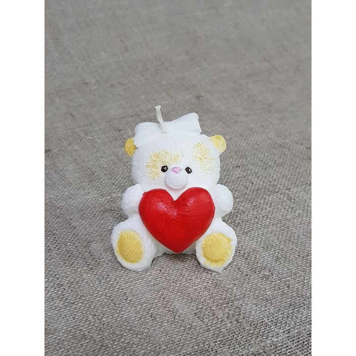 Свеча "Мишка с сердечком" 5см бант белый