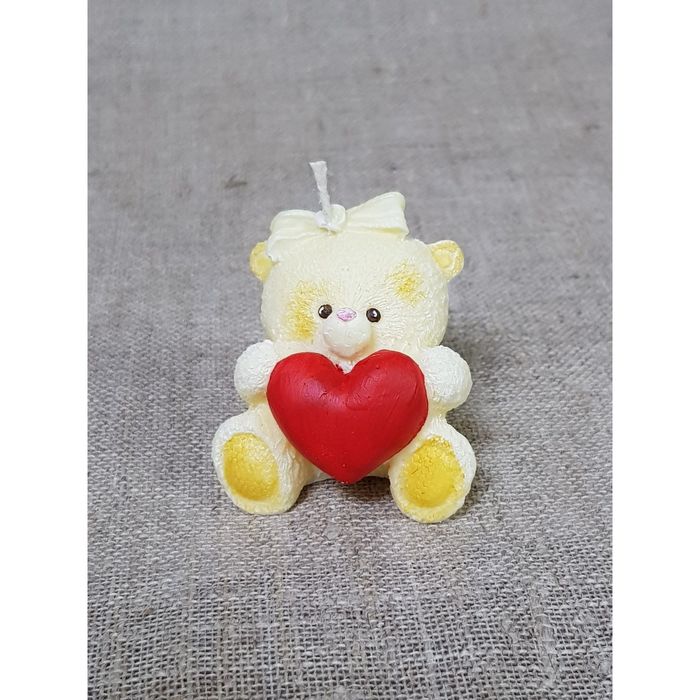 Свеча "Мишка с сердечком" 5см бант сливочный