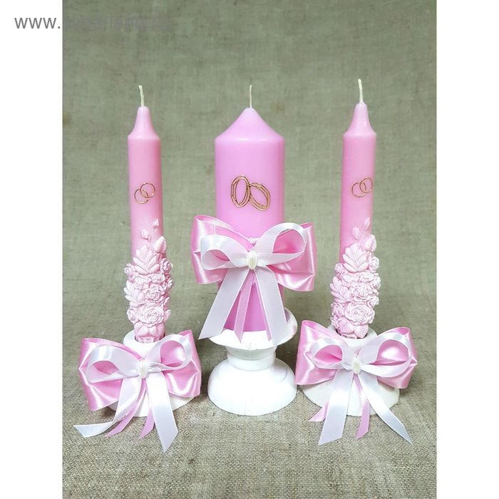 фото Набор свадебный " домашний очаг" 3шт/уп розовые подставках мастерская «свечной двор»