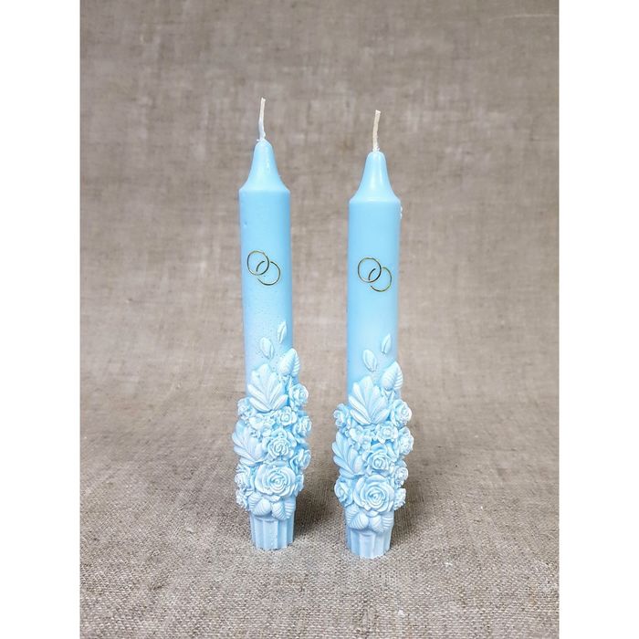 Набор Свадебных свечей " Объёмные розы" голубые