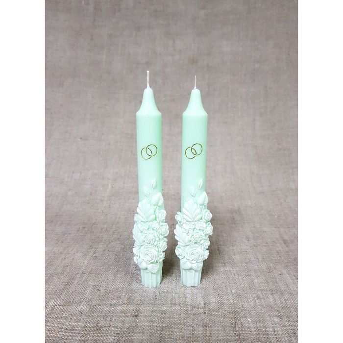 Набор Свадебных свечей " Объёмные розы" мятные