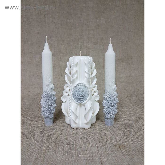 фото Набор свадебных свечей с букетом бело-серый мастерская «свечной двор»