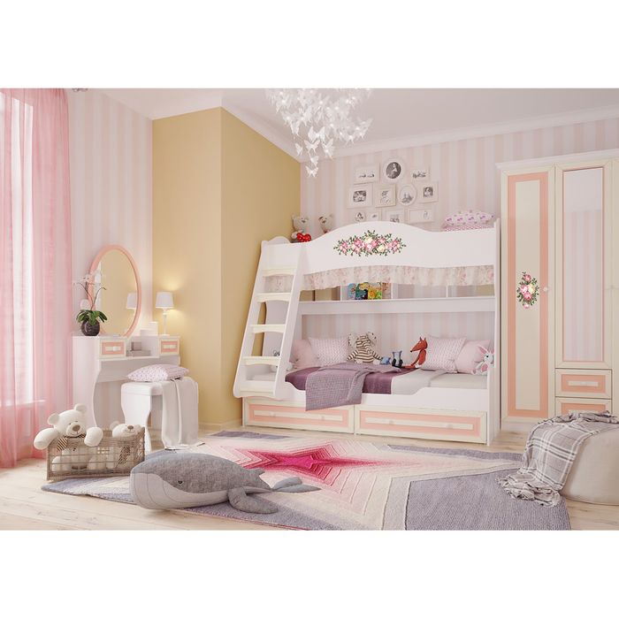 Кровать двухъярусная "Алиса", белый, крем