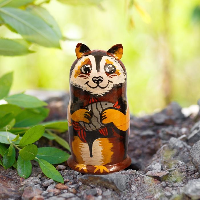 Матрешка 3 кукольная "Енот" 10 см