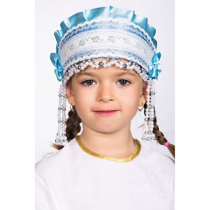 Кокошник "Инна" голубой, тесьма МИКС