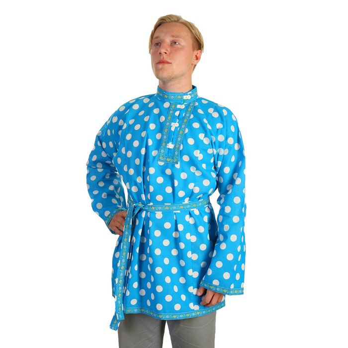 Косоворотка "Кузя", цвет голубой, тесьма МИКС, р-р 48-50