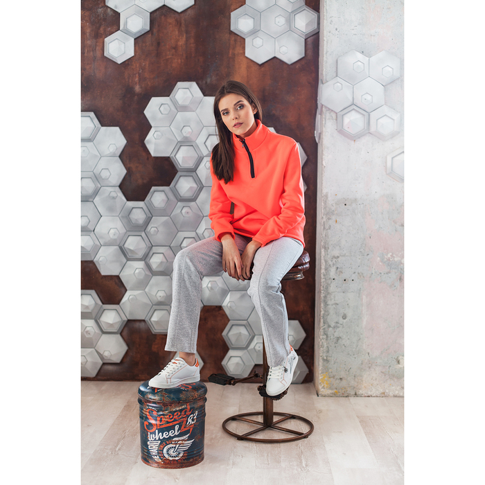 Толстовка женская "Кристина", цвет неоново-коралловый, на короткой молнии,размер 48 2033