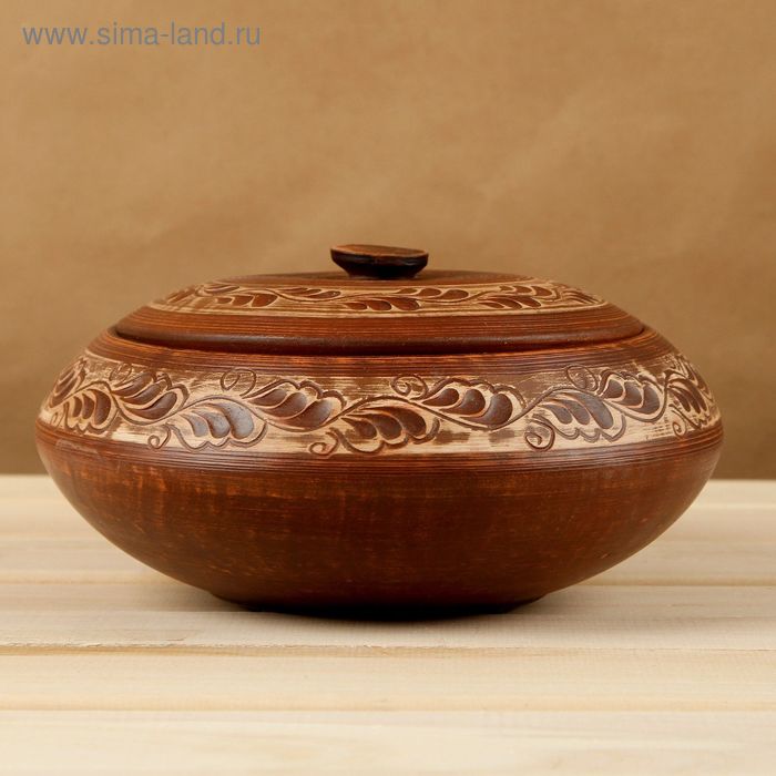 

Казан для плова, роспись ангобом, красная глина, 1.5 л, микс