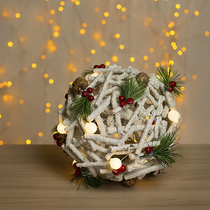 Фигура дерев "Шар из белых веток" 21х21х19 см (3xAA не в компл.) 10 LED, ТЕПЛО-БЕЛЫЙ