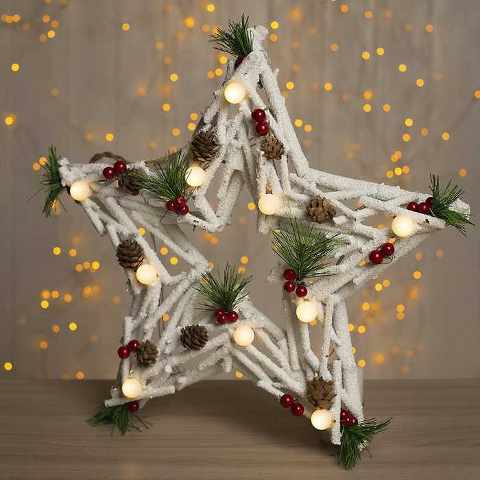 Фигура дерев "Звезда из белых веток" 40х6х40 см (3xAA не в компл.) 10 LED, ТЕПЛО-БЕЛЫЙ