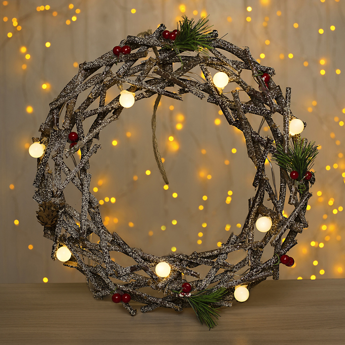 Фигура дерев "Венок из веток" 35х6х35 см (3xAA не в компл.) 10 LED, ТЕПЛО-БЕЛЫЙ