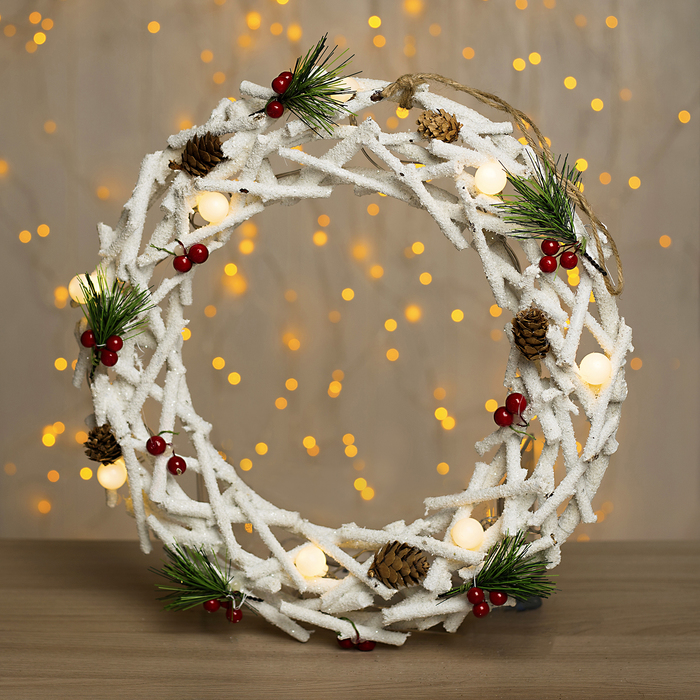 Фигура дерев "Венок из белых веток" 35х6х35 см (3xAA не в компл.) 10 LED, ТЕПЛО-БЕЛЫЙ