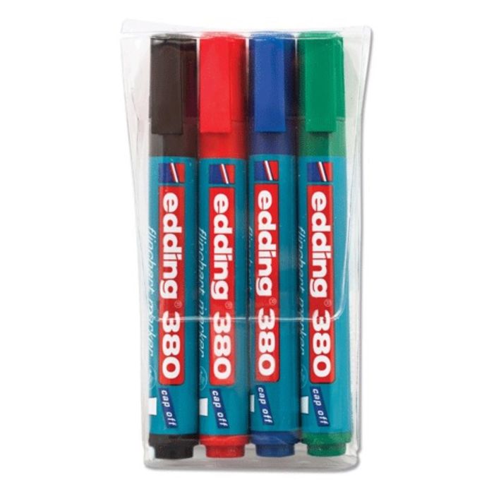 Набор маркеров для флипчарта 4 цвета 3.0 мм EDDING E-380/4S, НЕПРОПИТЫВАЮЩИЕ
