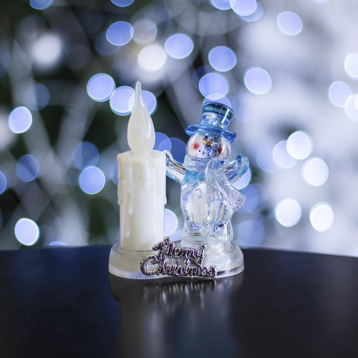 Игрушка световая "Снеговик со свечкой" (батарейки в комплекте) 2 LED, RGB/WW СИНИЙ