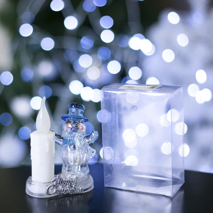 Игрушка световая "Снеговик со свечкой" (батарейки в комплекте) 2 LED, RGB/WW СИНИЙ