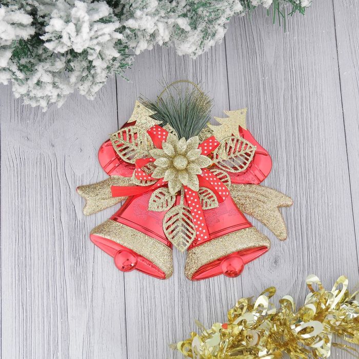 Украшение новогоднее "Колокольчики красно-золотые" 15*13 см