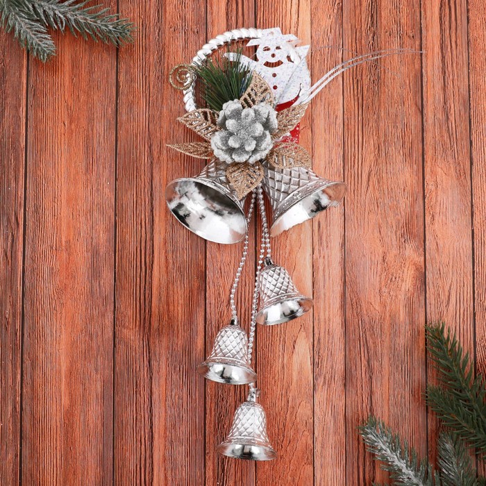 Украшение новогоднее "Колокольчики-ромбики с цветком" 11*30 см