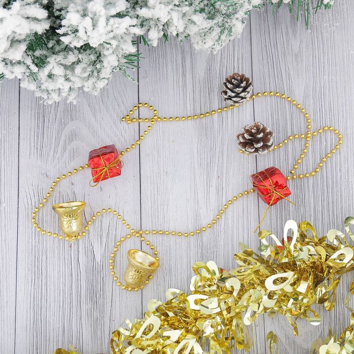 Бусы на ёлку 90 см "Шишки, подарки, колокольчик"