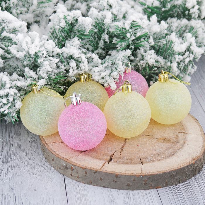 Шары новогодние "Проджи" d-6 см (набор 6 шт) жёлто-розовые