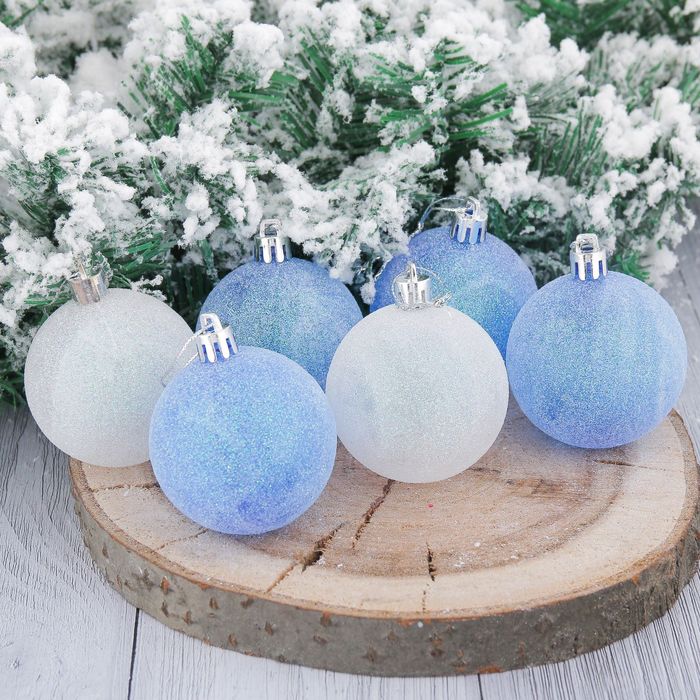 Шары новогодние "Проджи" d-6 см (набор 6 шт) бело-синие