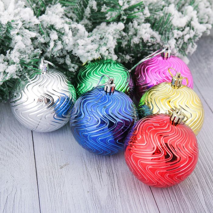 Шары новогодние "Прокси" d-7 см (набор 6 шт) волны