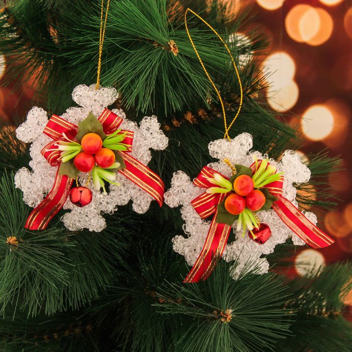 Украшение ёлочное "Снежинка с ягодками" (набор 2 шт) 9,5*9,5 см