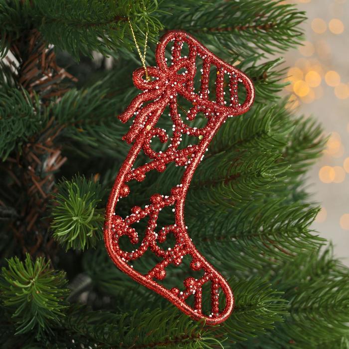 Украшение новогоднее "Рождественский носок" (набор 2 шт) 8*12 см, микс