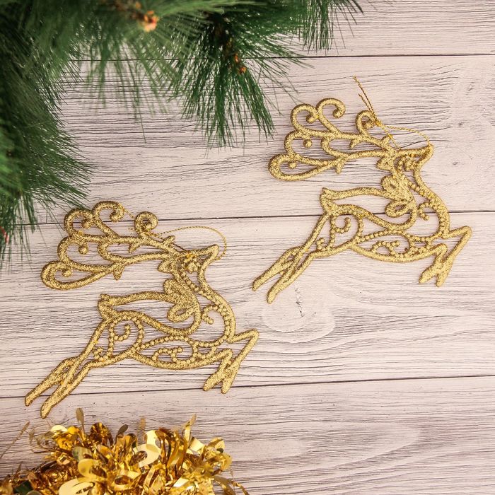 Украшение ёлочное "Скачущие олени" (набор 2 шт) 14*10 см, микс