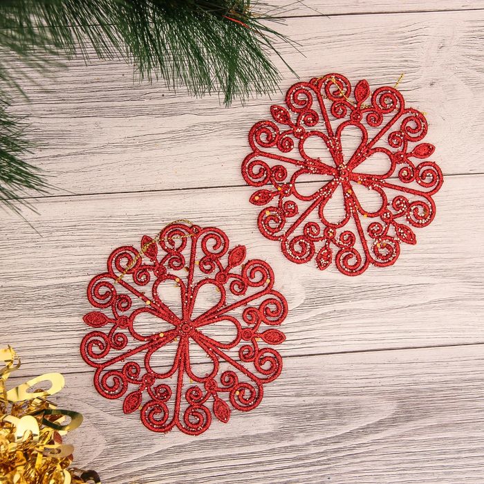 Украшение ёлочное "Снежинка-цветок" (набор 2 шт) d-12 см, микс