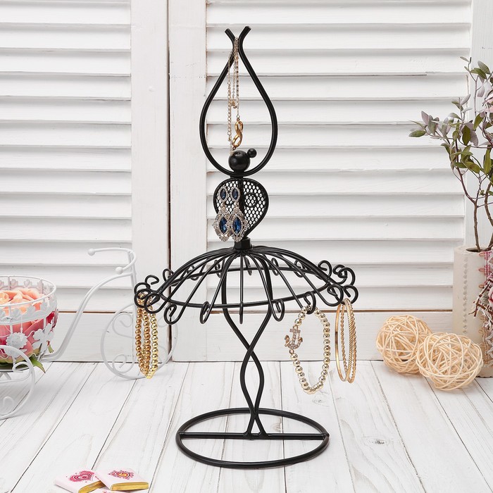 Подставка для бижутерии "Балерина", 24 крючка 21*21*38, цвет чёрный