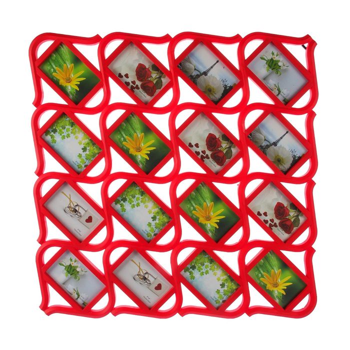 Фоторамка пластик на 16 фото 10х15 см "Изгиб" красная 74х74х2,5 см