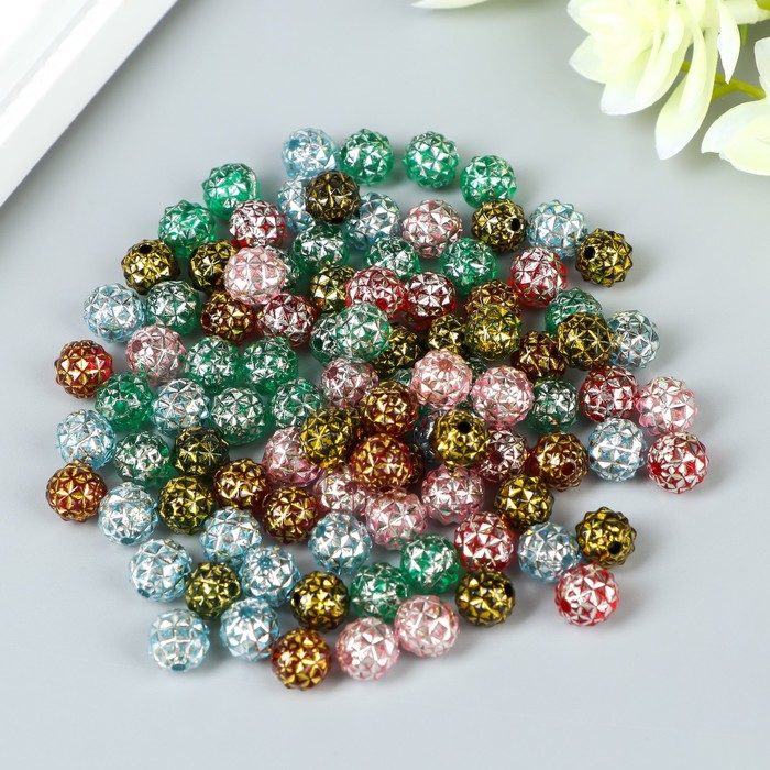 Набор бусин для творчества пластик "Круглые в клеточку" разноцветные 20 гр 0,8х0,8 см