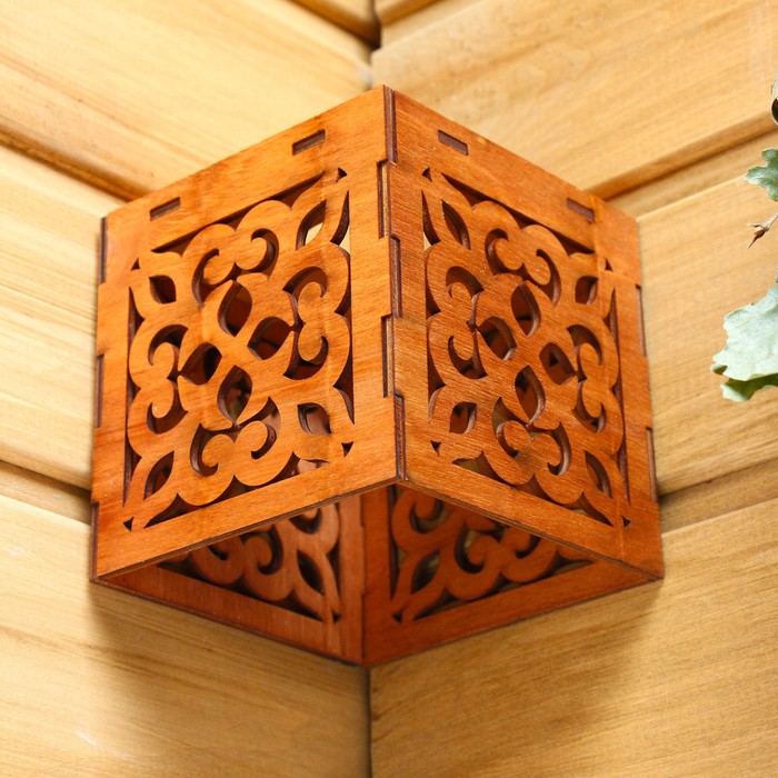 Плафон деревянный "Узоры", коричневый, 10*10*10см