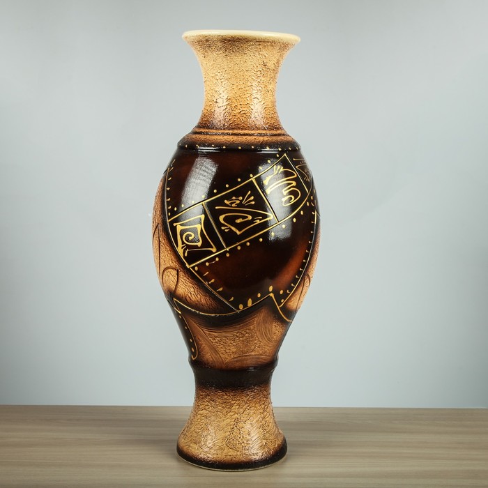 Ваза напольная "Юлия" художественная роспись, абстракция, коричневая