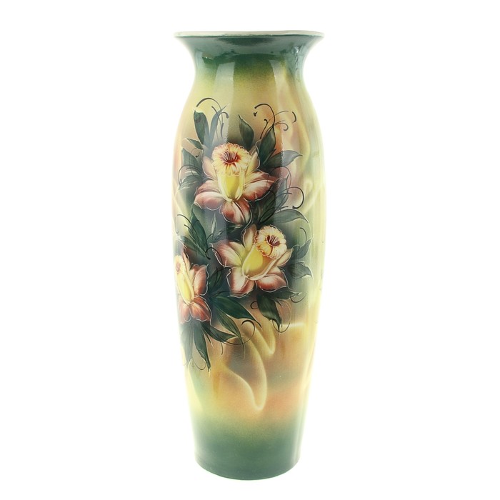 Ваза напольная "Луиза" художественная роспись, цветы, жёлтый фон, микс