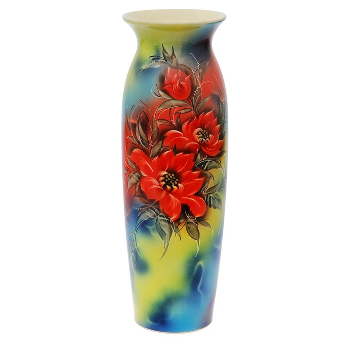 Ваза напольная "Луиза" художественная роспись, цветы, жёлтый фон, микс
