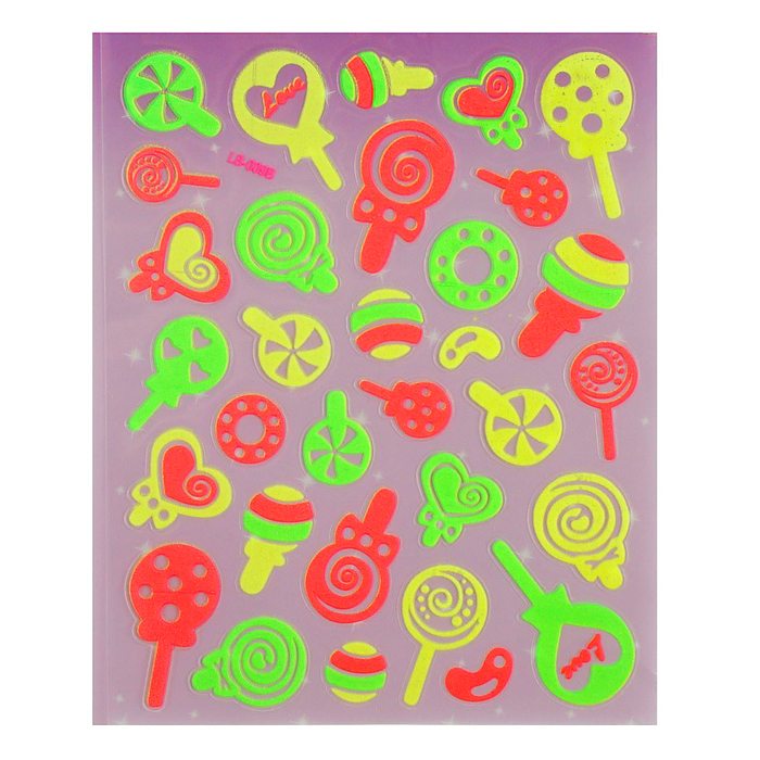 Наклейка пластик светящаяся "Смайлы/Конфеты" МИКС 30х18 см