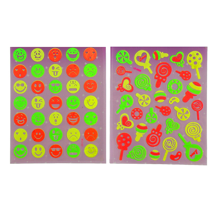 Наклейка пластик светящаяся "Смайлы/Конфеты" МИКС 30х18 см