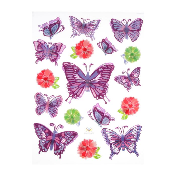 Наклейка пластик "Бабочки и цветы" МИКС