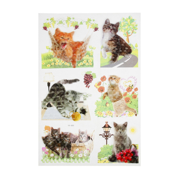 Наклейка пластик 6D "Котята" МИКС 60х33 см