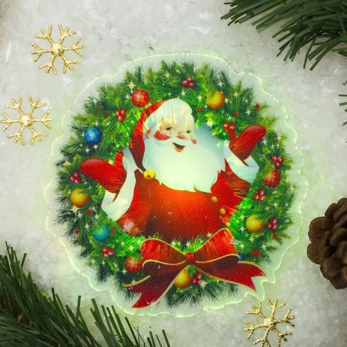 Световая картинка на магните "Санта"(батарейки в комплекте), оптоволокно, 1 LED, RGB