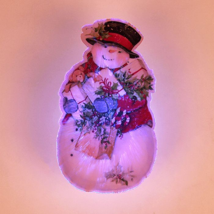Световая картинка на прищепке "Снеговик"(батарейки в комплекте), оптоволокно, 1 LED, RGB